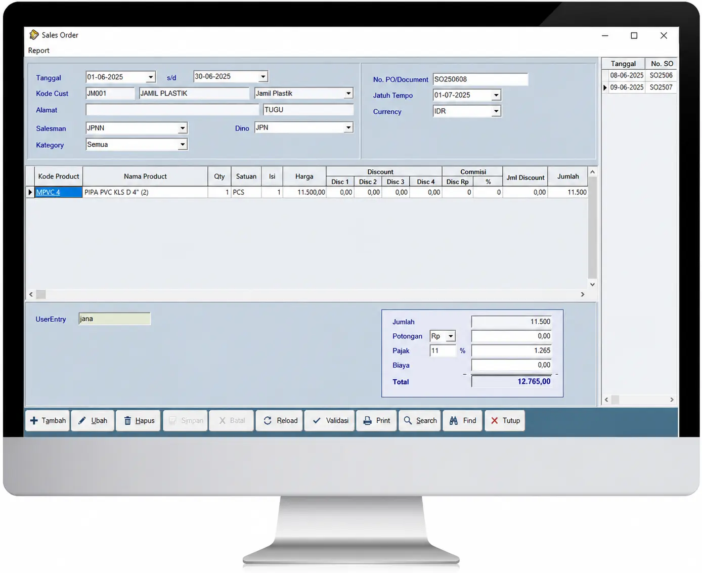 Tampilan Sales Distribution Management System